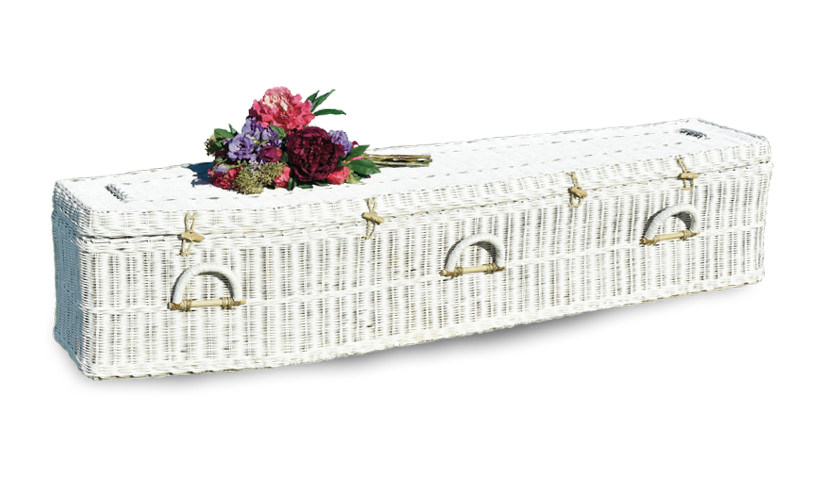 white coffin rattan eco friendly funerals in perth - gift of grace